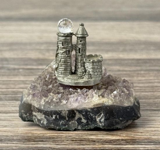 Pewter Castle On Amethyst Crystal