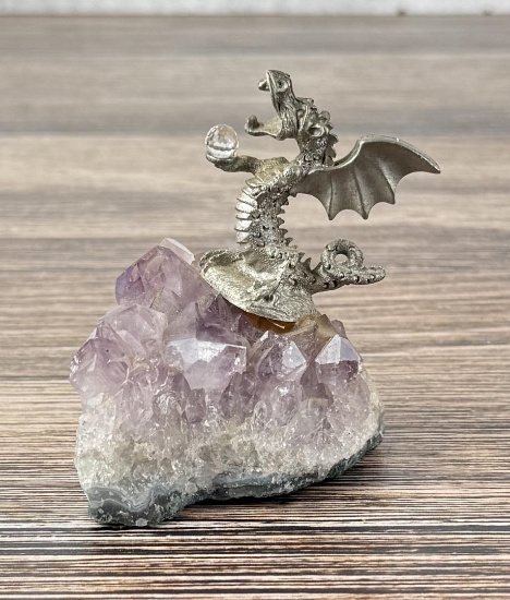 Pewter Dragon On Amethyst Crystal