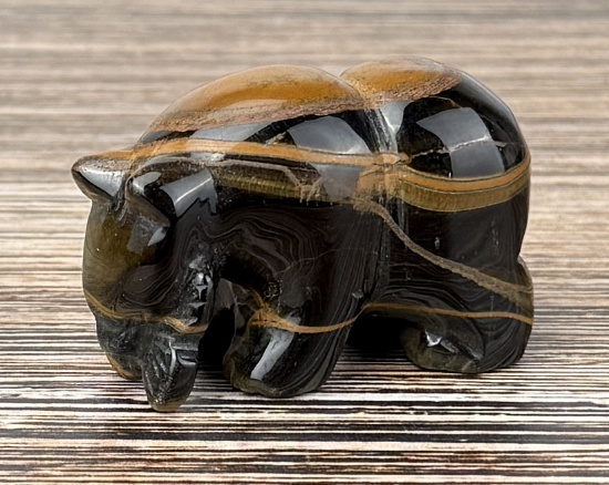 Carved Tigers Eye Bear with Fish Fetish