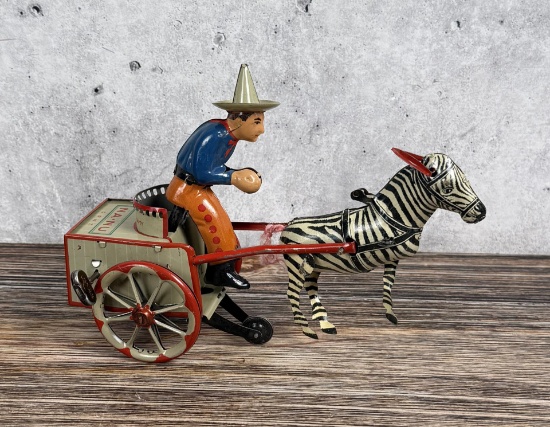 Lehmann Na Nu Zikra Zebra Cart Wind Up Tin Toy