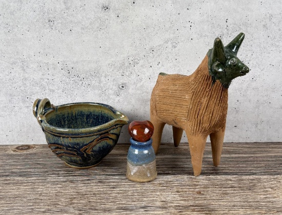 Mexican Goat Chia Pet and Glazed Stoneware