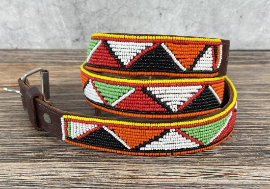 Western Beaded Leather Belt