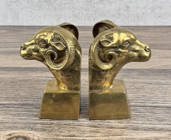 Brass Ram Head Bookends