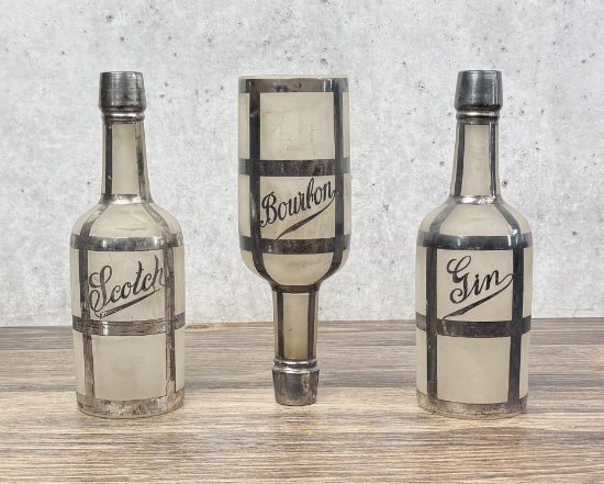 Frosted Silver Overlay Saloon Back Bar Bottles