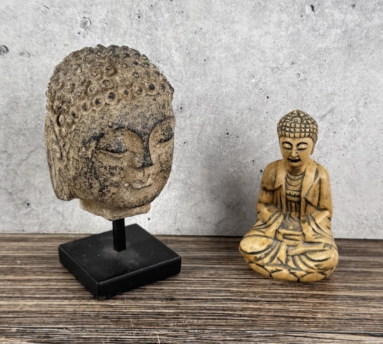 Buddha Head and Seated Buddha