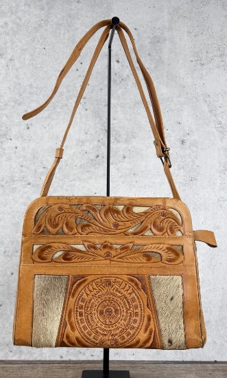 Vintage Mexican Cowgirl Tooled Leather Purse