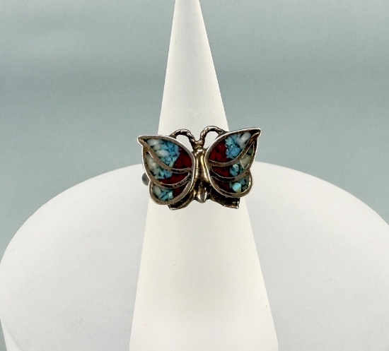 Zuni Sterling Silver Inlaid Butterfly Ring