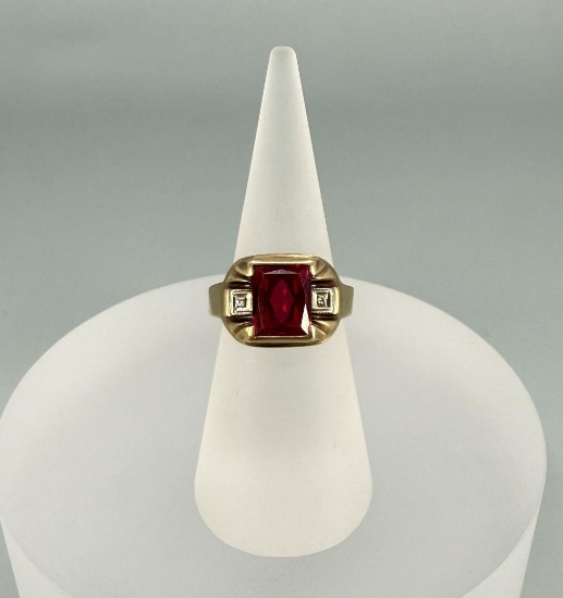10k Gold Synthetic Ruby Ring