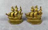Antique Cast Iron Galleon Pirate Ship Bookends