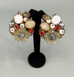 Costume Jewelry Rhinestone Flower Clip On Earrings