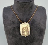 Sterling RH Badeau Ceramic Sweetheart Cat Pendant