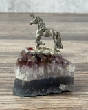 Pewter Unicorn On Amethyst Crystal