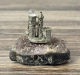 Pewter Castle On Amethyst Crystal