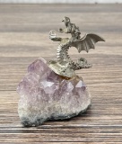 Pewter Dragon On Amethyst Crystal