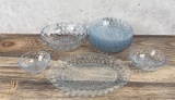 Anchor Hocking Blue Bubble Glass Bowls Platter