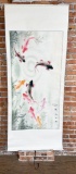 Wu Zeng Chinese Koi Fish Scroll Painting