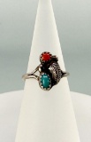 Navajo Sterling Silver Turquoise Coral Ring