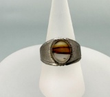 Antique Sterling Silver Brown Agate Ring