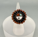 Zuni Inlaid Sun Face Sterling Silver Ring
