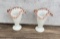 Pair of Fenton Rose Crest Milk Glass Crimped Vases