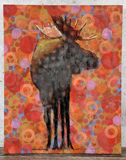 Les Thomas Moose Oil on Board Painting