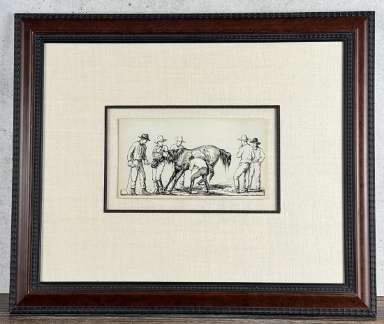 Illa Mae McAfee Cowboy Pen and Ink Drawing