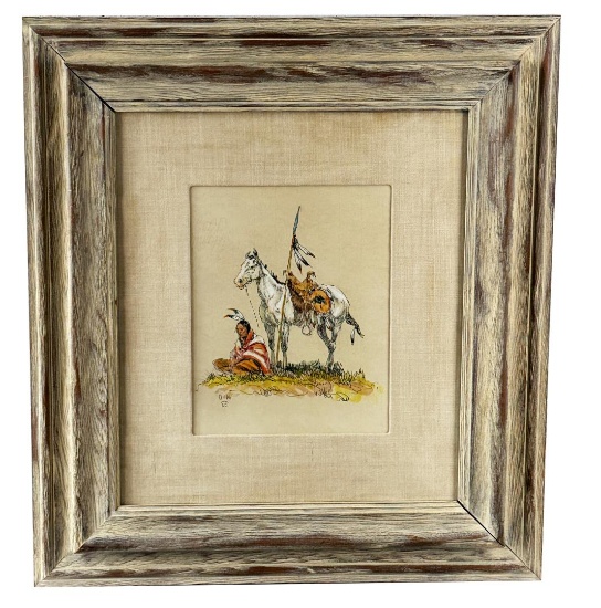 Olaf Wieghorst Indian & Horse Watercolor Painting