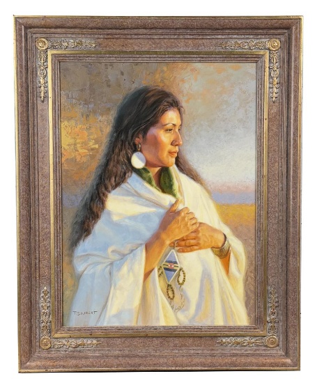 Tom Saubert Montana Indian Oil on Board Painting