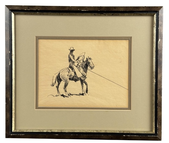 Edward Borein Cowboy Pen and Ink Drawing