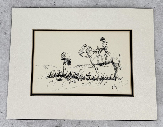 Marvin Enes Montana Cowboy Pen and Ink Drawing