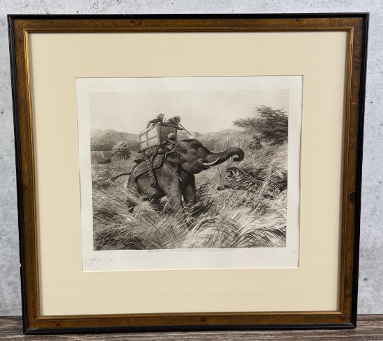 Godfrey Douglas Giles Tiger Hunt Lithograph