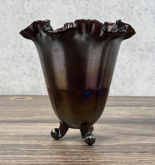 Fenton Footed Amethyst Carnival Glass Vase