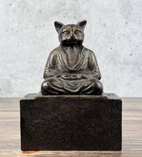 Cast Iron Zen Meditating Cat Paperweight