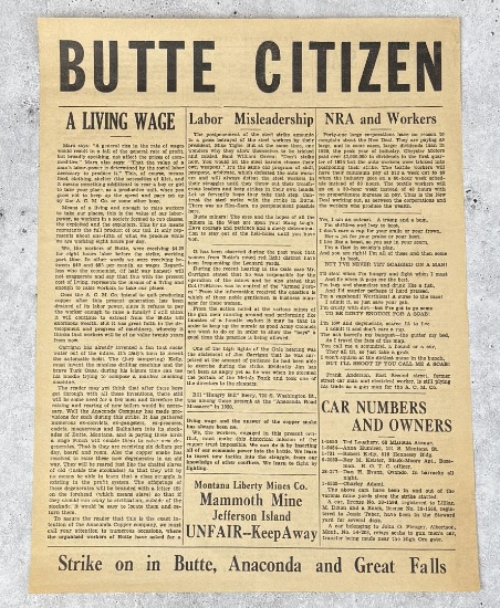 Butte Citizen Montana Labor Strike Broadside