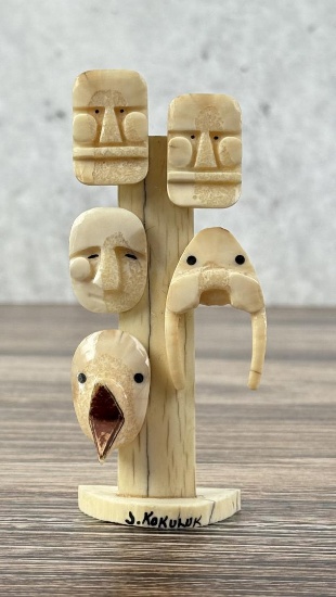 J. Kokoluk Alaskan Inuit Eskimo Mask Carving