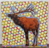 Les Thomas Elk Oil on Board Painting