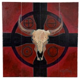 Greg Erway Buffalo Skull with Symbols Painting