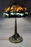 Chicago Mosaic Tree Trunk Slag Glass Table Lamp