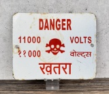 Danger 11000 Volts India Porcelain Warning Sign