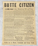 Butte Citizen Montana Labor Strike Broadside