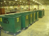 Green Metal trash bin on wheels (4'10