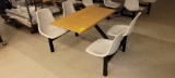 TABLE WITH 4 ATTACHED CHAIRS BREAKROOM