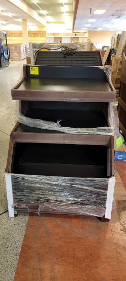 PRODUCE WOOD BIN WITH 2 UPPER SHELVES 36 X 36 X 50 NEW