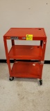 RED METAL 3 TIER AV CART MISSING CORD AND KEYBOARD SHELF