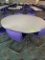 TABLE 6' ROUND WOOD TOP METAL BASE WITH 6 PADDED CHAIRS