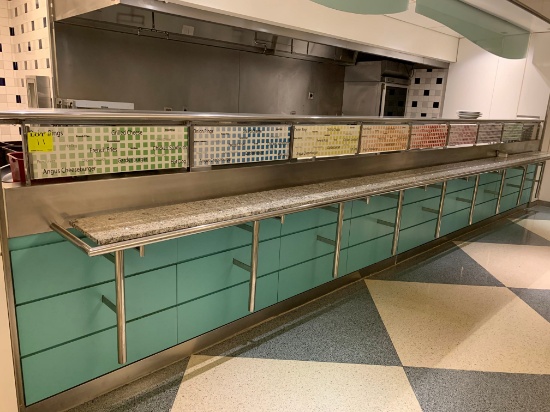 20'3" CAFETERIA COUNTER WITH 8 HOT WELLS, 4 SUPPLY DRAWERS, 2 HOT DRAWERS