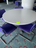 TABLE 4.5' ROUND WOOD TOP METAL BASE WITH 5 PADDED CHAIRS