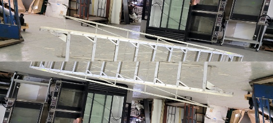 ALUMINUM LADDER 12' DISPLAYED SETUP ON GROUND BECAUSE CEILING IN 8.5' HIGH