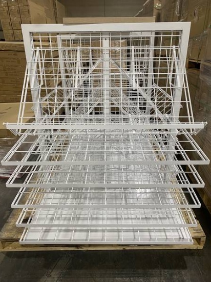 8FT X 4FT X 5FT RUG WIRE FIXTURE POWDERCOAT DISPLAY WHITE WITH MARSEILLE OAK TOP