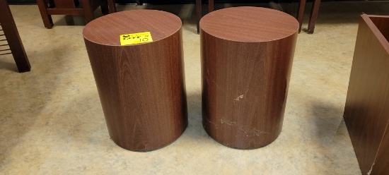 PAIR OF WOOD END TABLES 16" HIGH 12" ROUND
